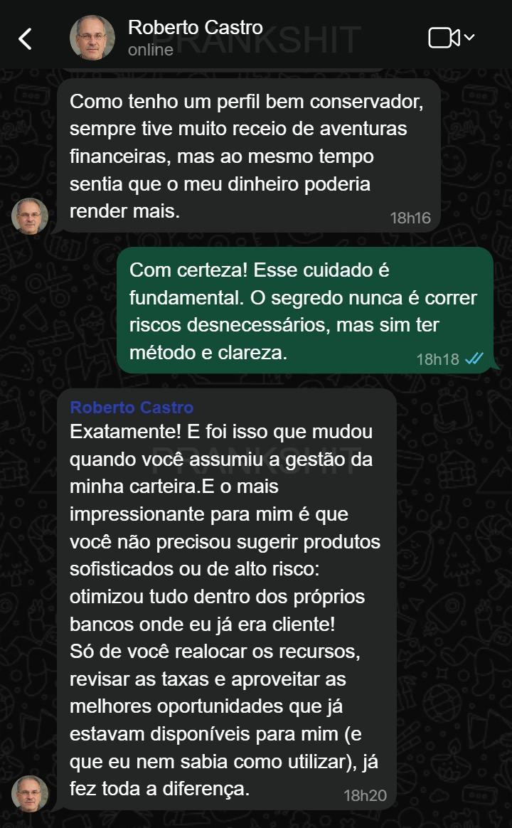 Print autorizado do depoimento de Roberto Castro sobre a gestão de sua carteira de investimentos